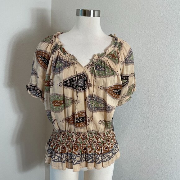 NEW Lauren Ralph Lauren Womens XL Paisley Peasant Top Boho Short Sleeve Shirt - Picture 1 of 10